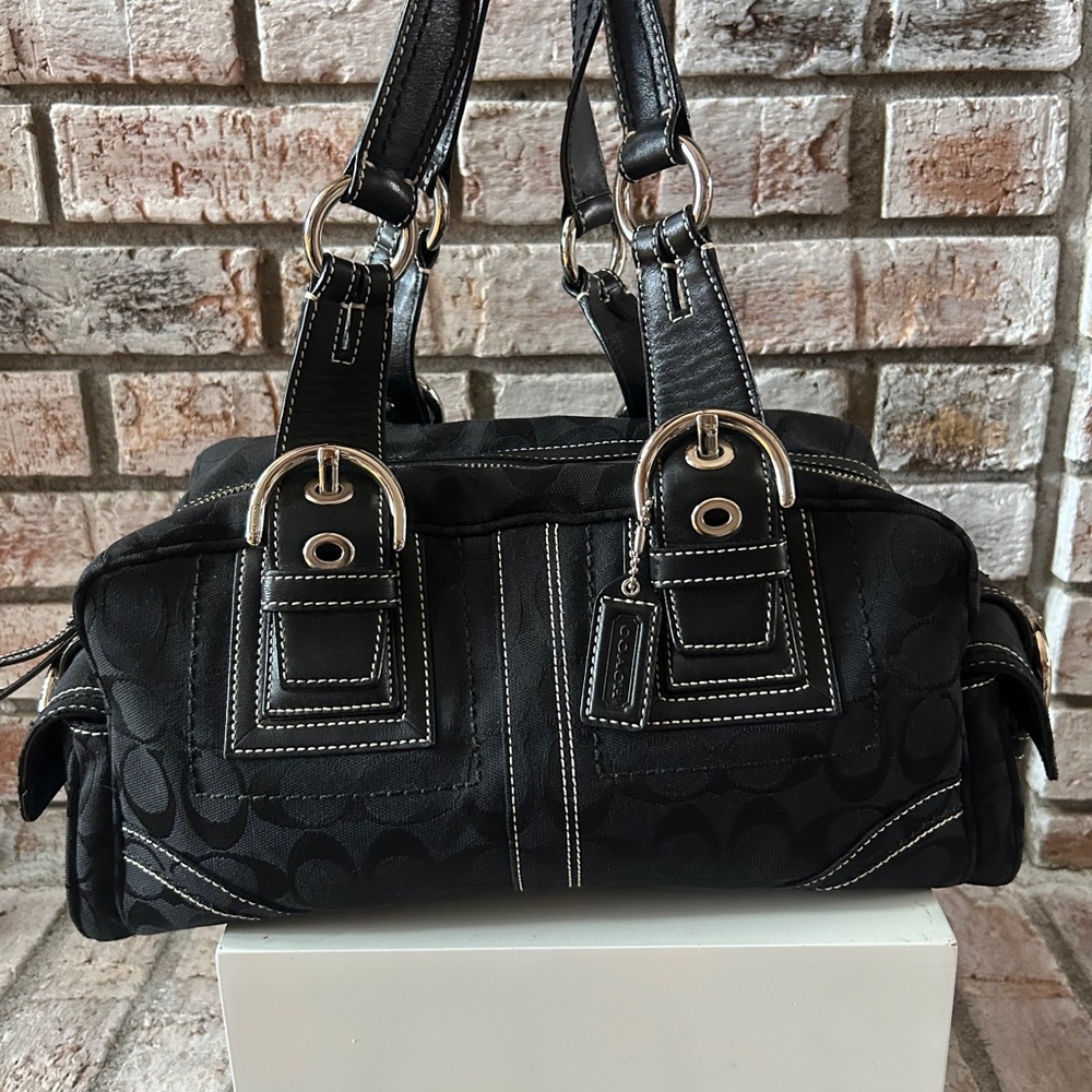 Coach Black Satchel with Silver Accents